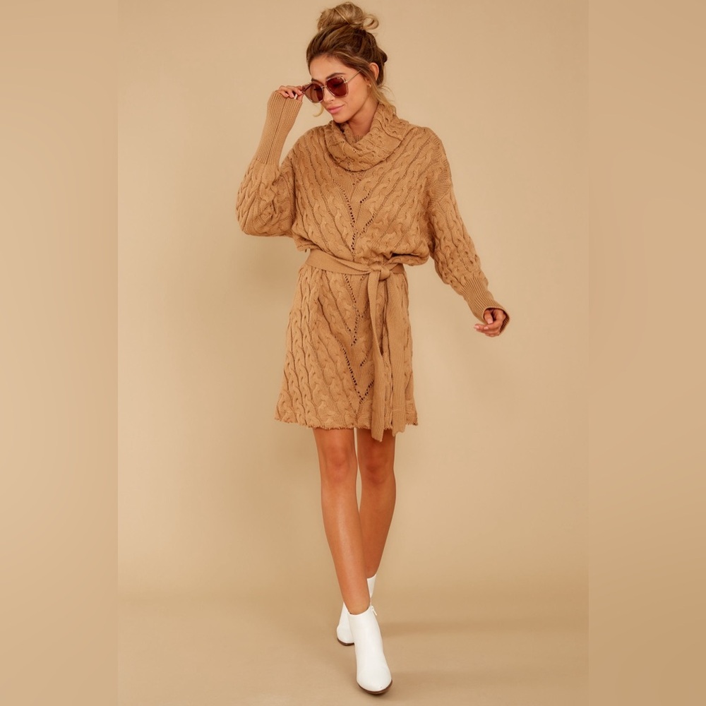 Camel Knit Sweater Dress